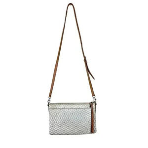 Fossil Coated Canvas Leather Sadie Crossbody Bag Bone White Brown